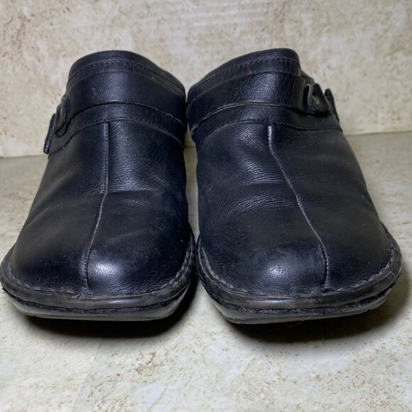 Thom Mcan Davona Womens Black Leather Slip-On Clog Buckle Detail Wedge Heel - Picture 2 of 9